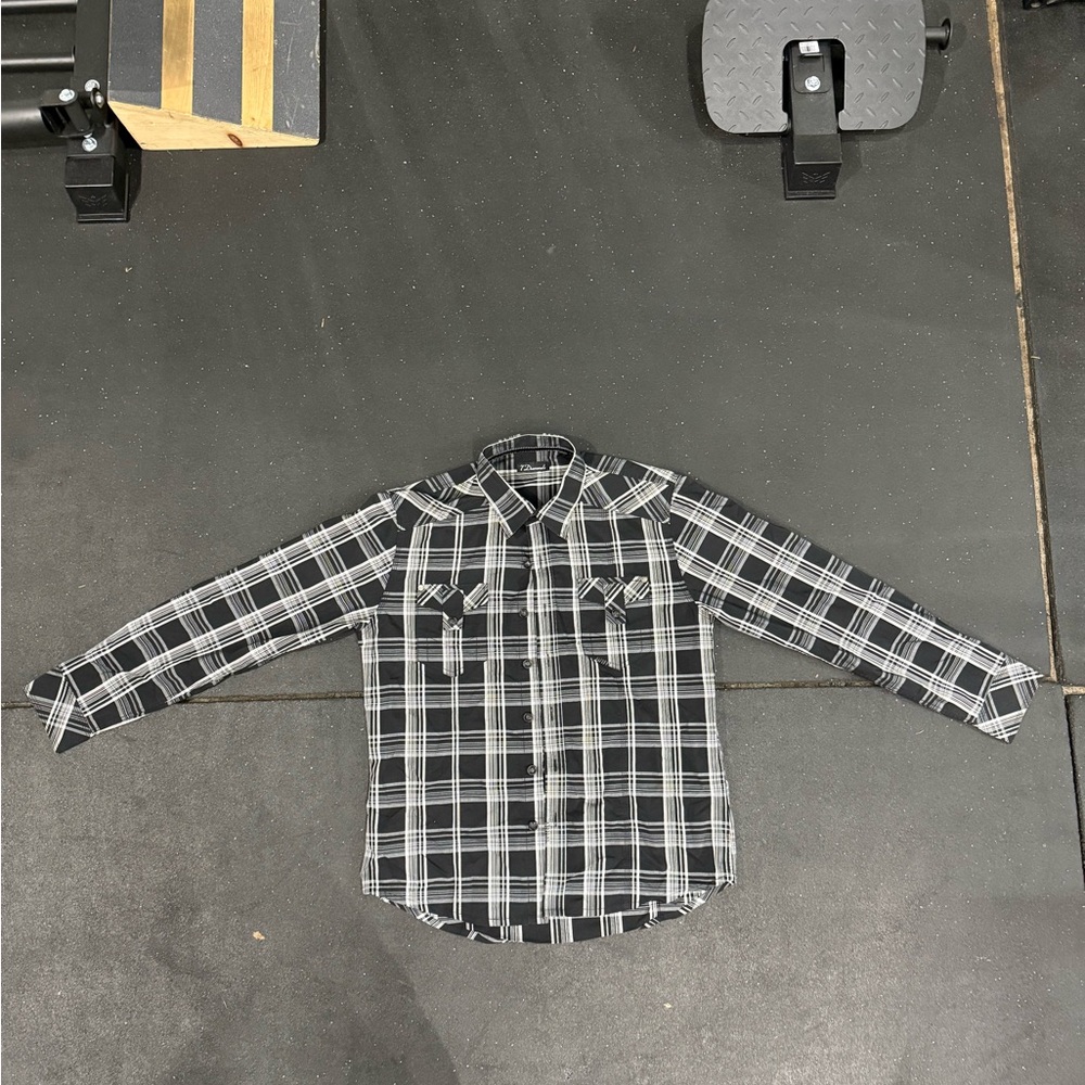 7 Diamonds Black and White Plaid Button Down Shirt